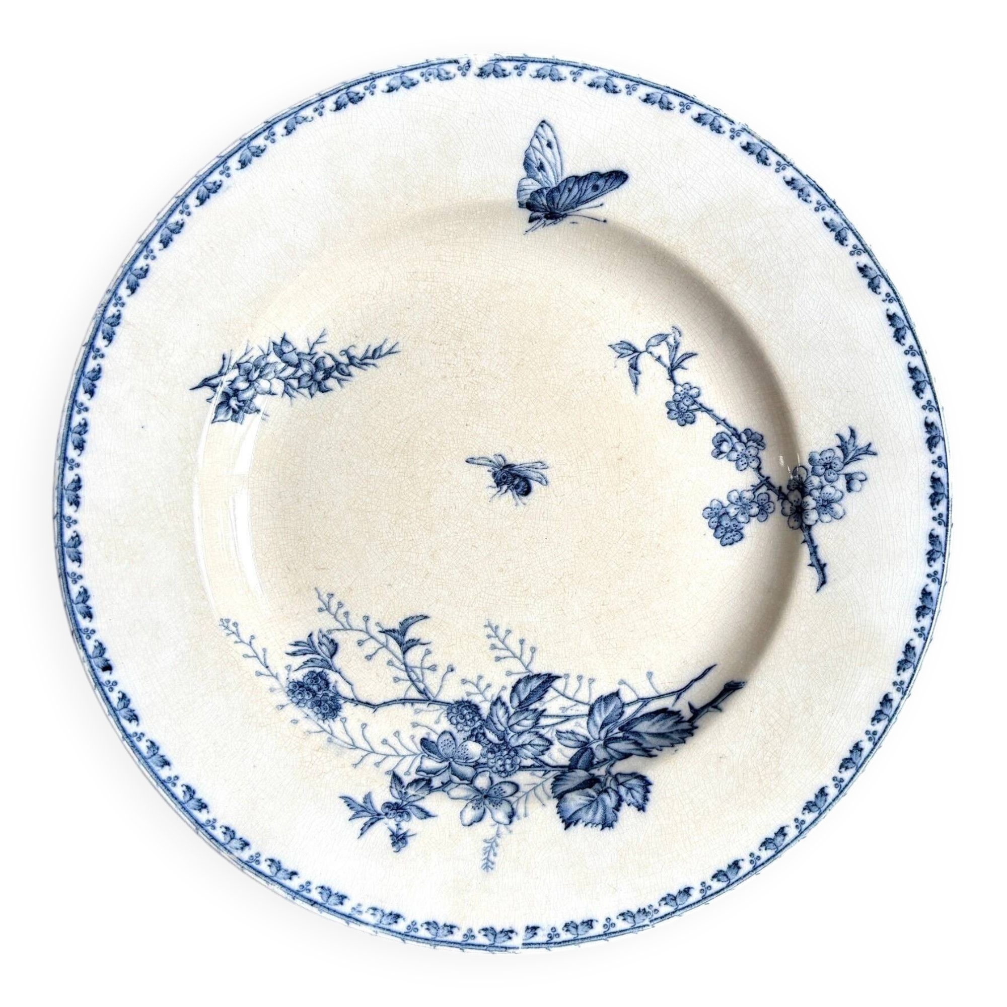 Sarreguemines round dish in blue ironstone, "Carmen" service