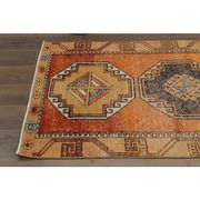 1970s vintage Turkish Oushak handmade wool cotton orange runner rug 103x330