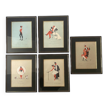 Set of 5 framed illustrations by Maurice Marais, 19th century
