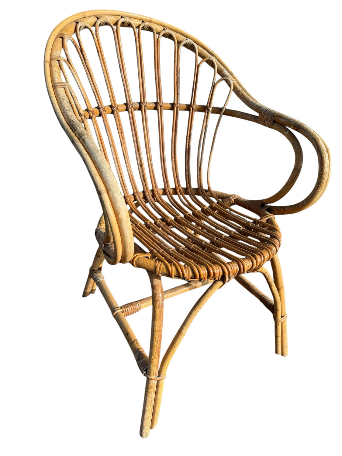 Set of 4 rattan armchairs from the 1960s, France.