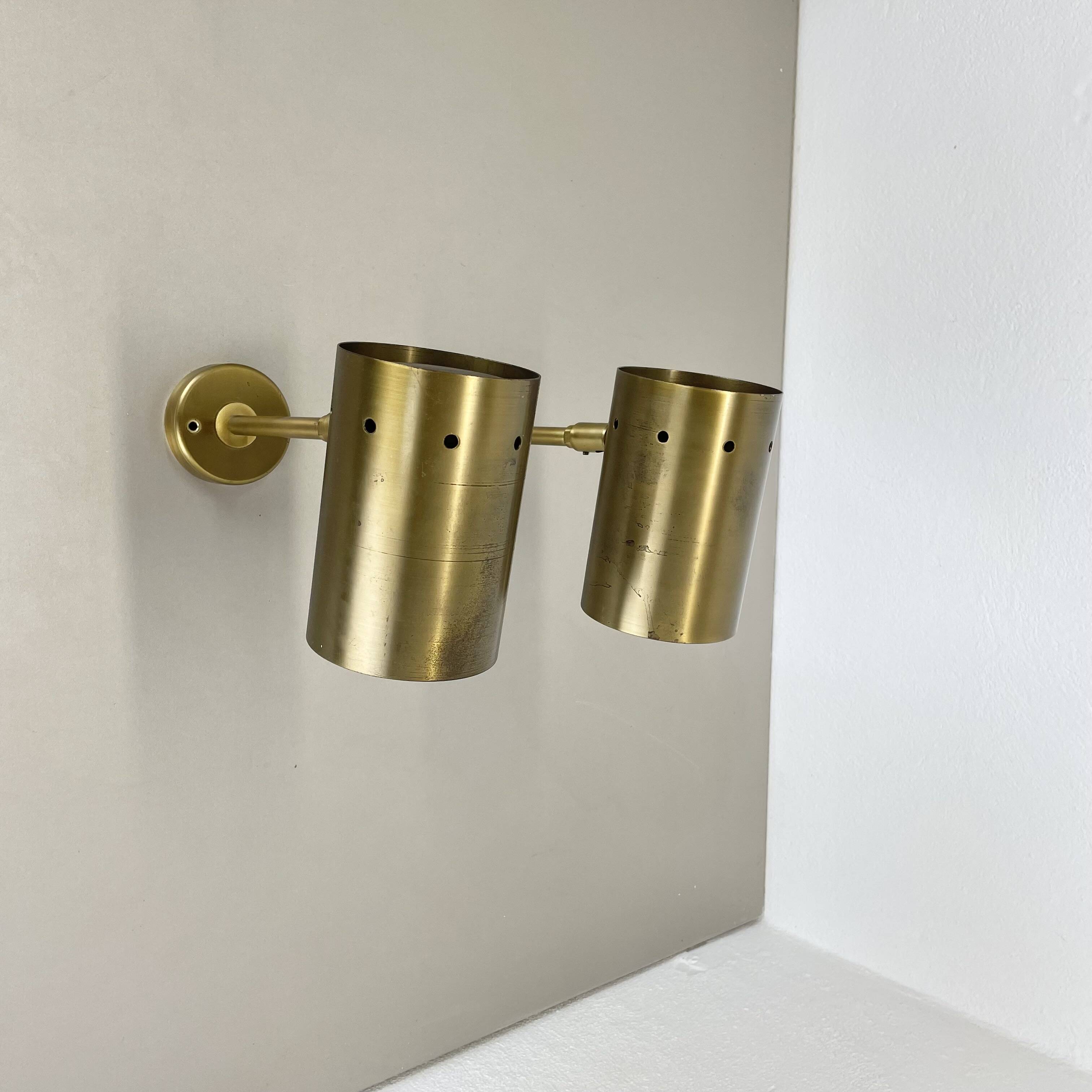 Set of two large minimalist Brass "tube" Wall Light Sconces, Italy 1970s