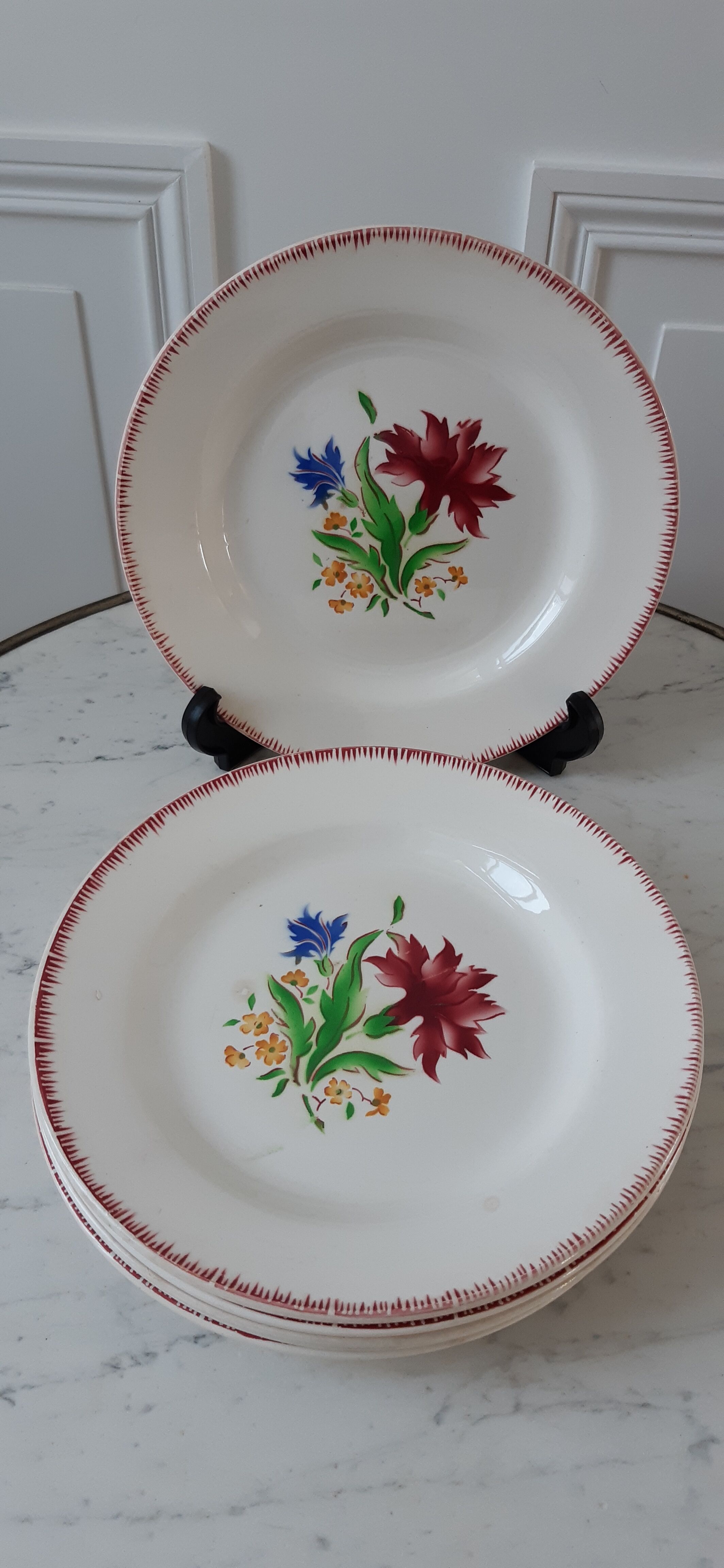 Set of 6 flat plates Digoin Sarreguemines years 30-40