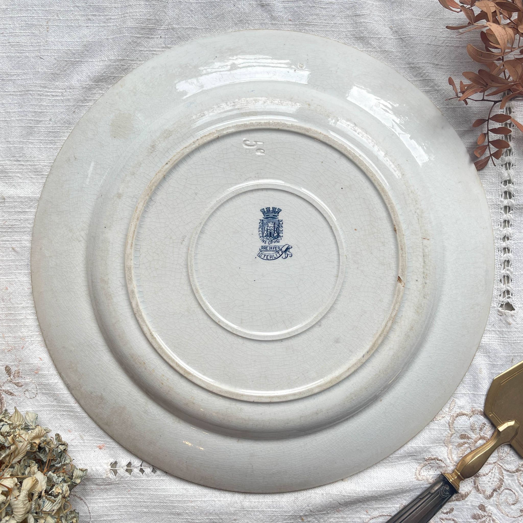 Vintage round ironstone dish, Gien Austerlitz model, made in France