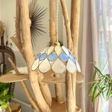 Capiz mother-of-pearl and vintage two-tone brass pendant light in Art Deco style