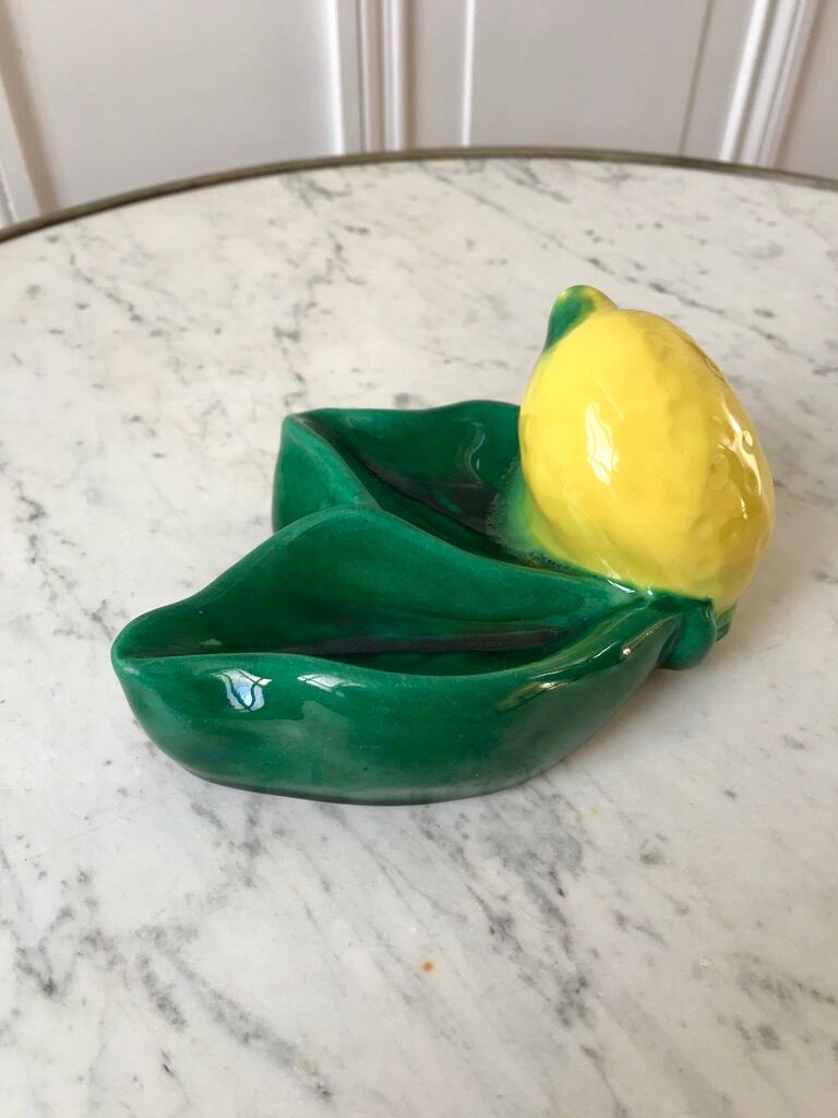 Ferlay Vallauris-style lemon ceramic pocket tray signed 1955