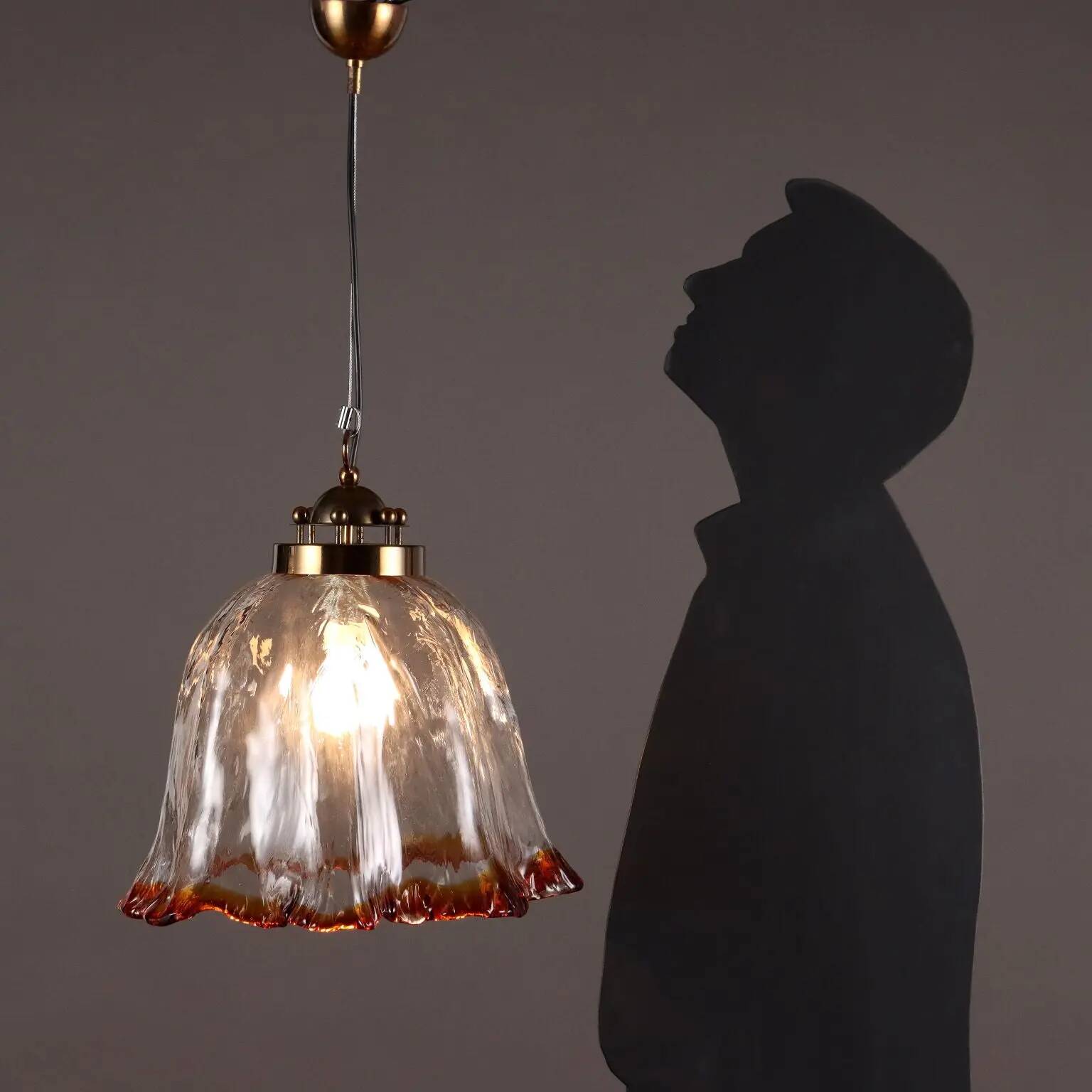 Vintage ceiling light in brass and glass, Italy, 1980s.