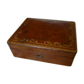 Ancien coffret bijoux boite cuir doré aux fers monogrammé AM