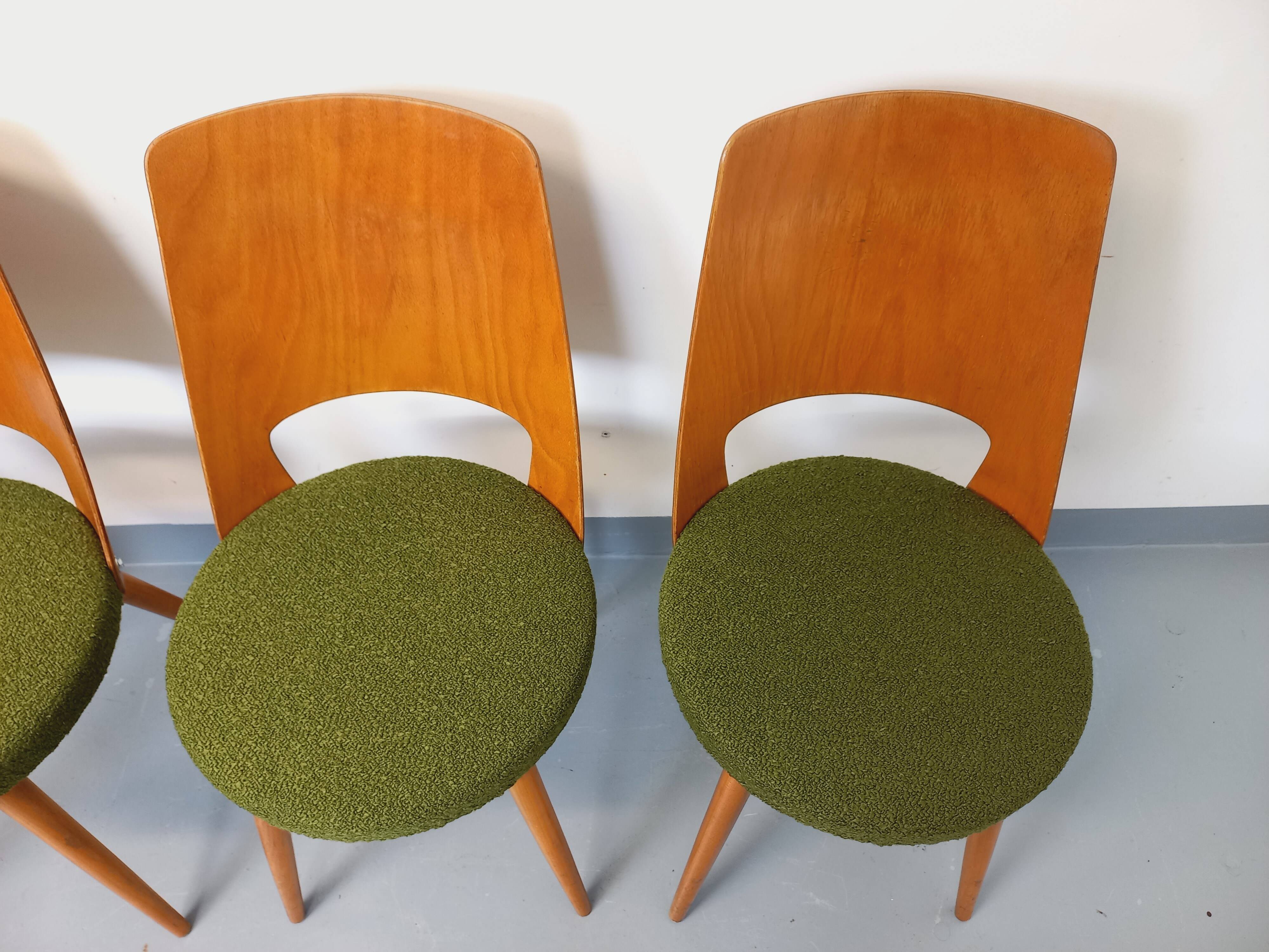 Set of 4 vintage Baumann Mondor chairs in terry cloth wood