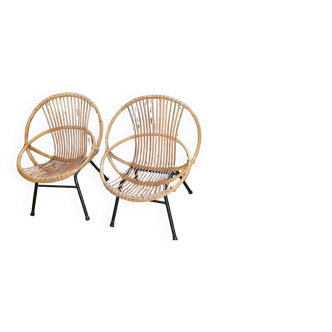 Paire de fauteuils rotin