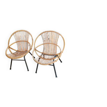 Pair of rattan armchairs