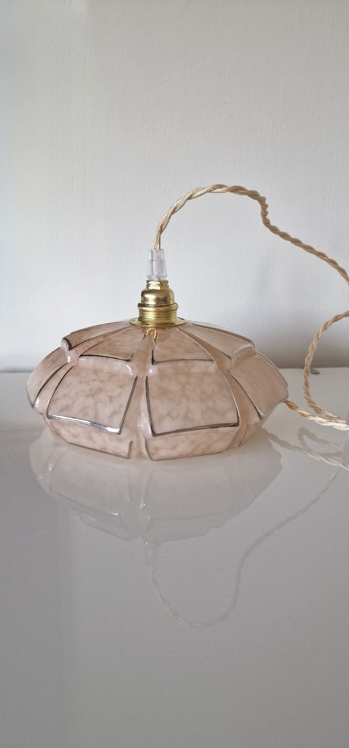 Art Deco pink glass portable or pendant lamp from Clichy