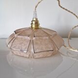 Pink art deco hanging lamp or pendant lamp in clichy glass
