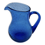 Blue bubble glass pitcher signed Biot