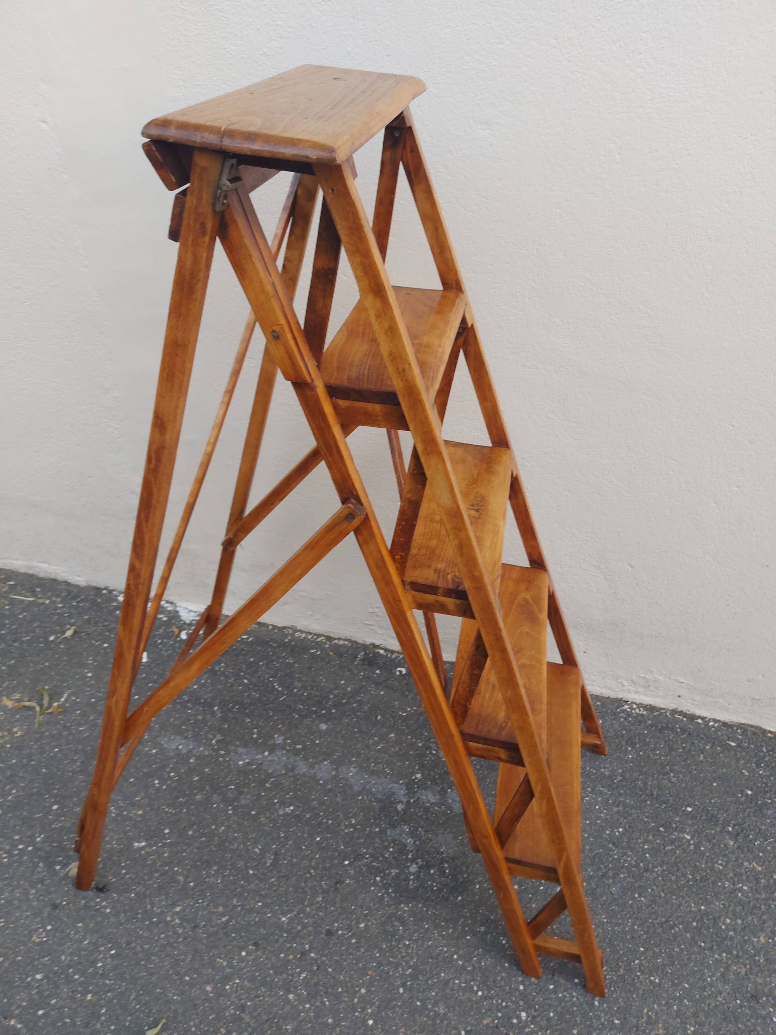 Old and very beautiful restored wooden stepladder 1920/40