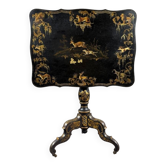 Table pliante Napoléon III en bois laqué noir et décor doré, XIXe siècle
