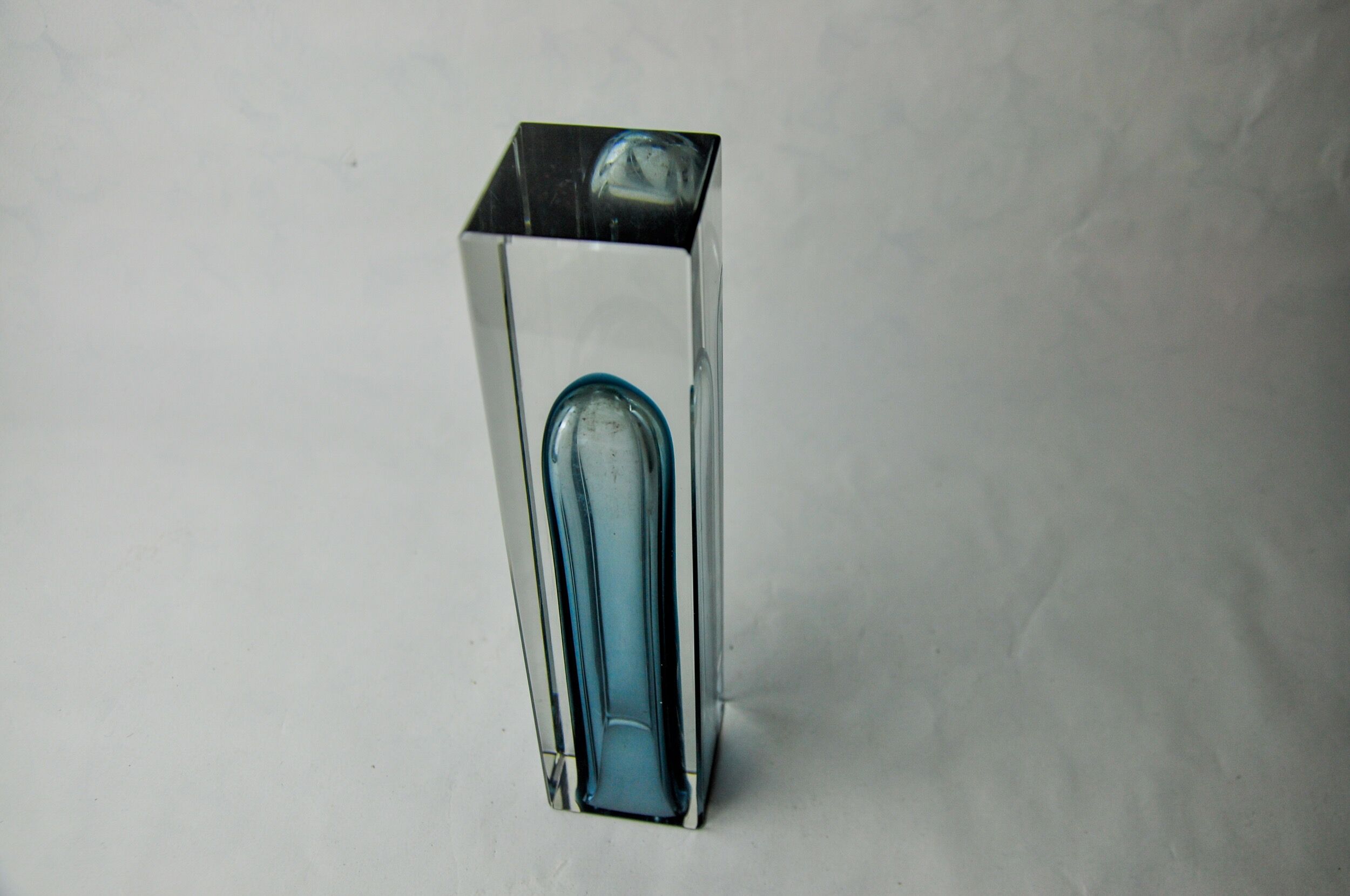 Blue grey cubic sommerso vase by seguso, murano, Italy, 1970
