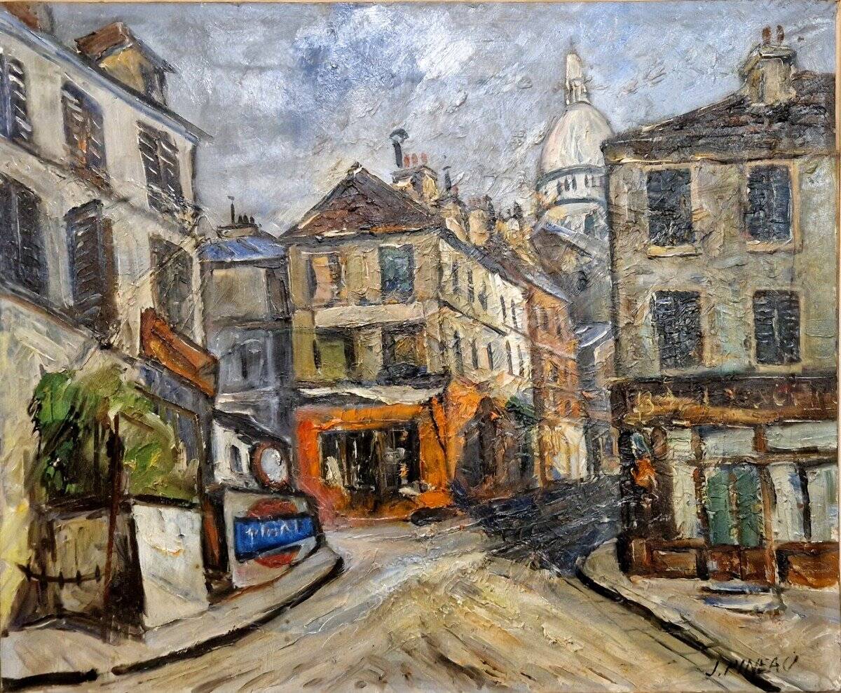 Oil by J. Pineau XX - Montmartre