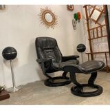 Armchair relaxation leather & footrest Stressless model Ekornes vintage 1980