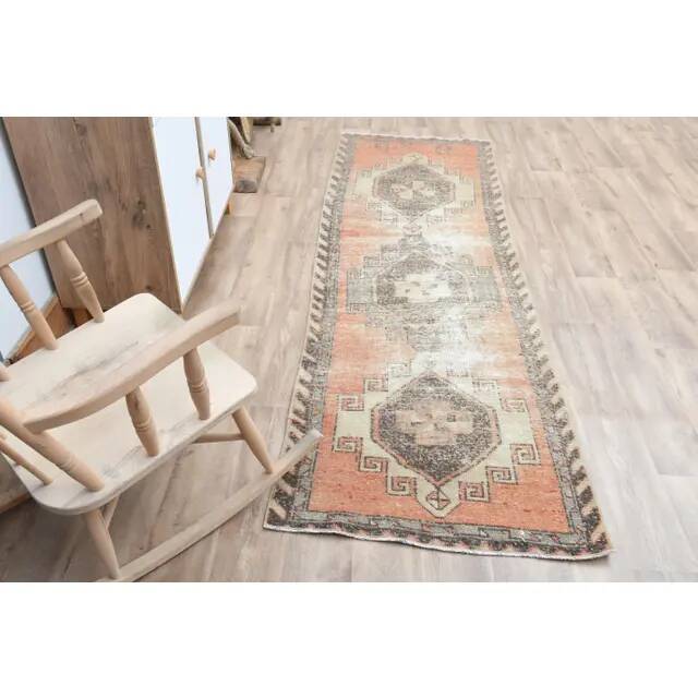 1970s Turkish Oushak Handmade Wool Cotton Orange Runner Rug 85x266