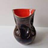 Ceramic vase Pearly black / red Free form - 60s design signed L Bro