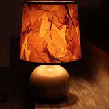 Beige ceramic lamp, herbarium-style lampshade, 70s