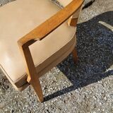 Office armchair from the 50s in beech tinted sycamore and moleskine