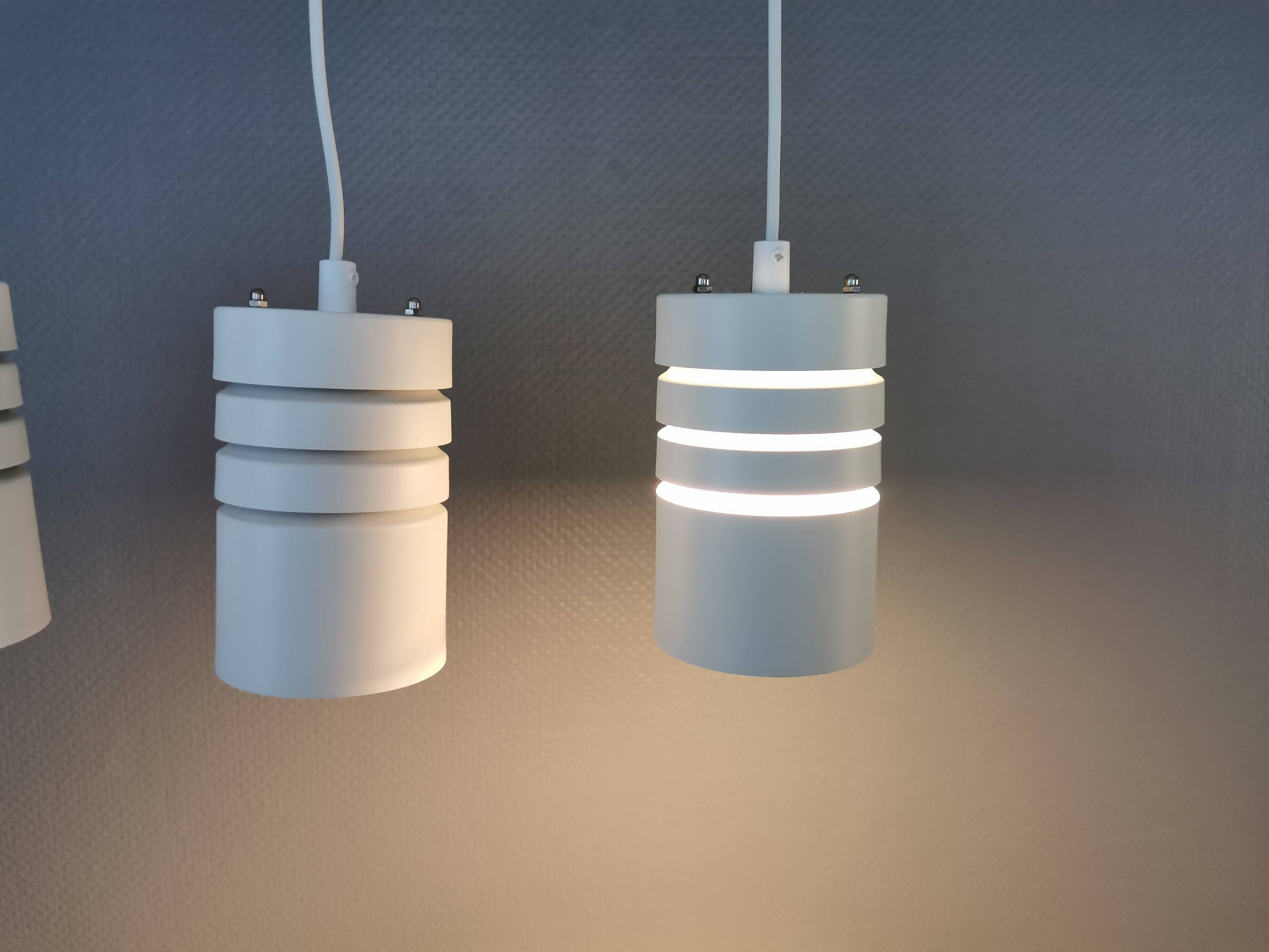 Cylinder-shaped hanging lamps from Danish Super-Light, 1980s.