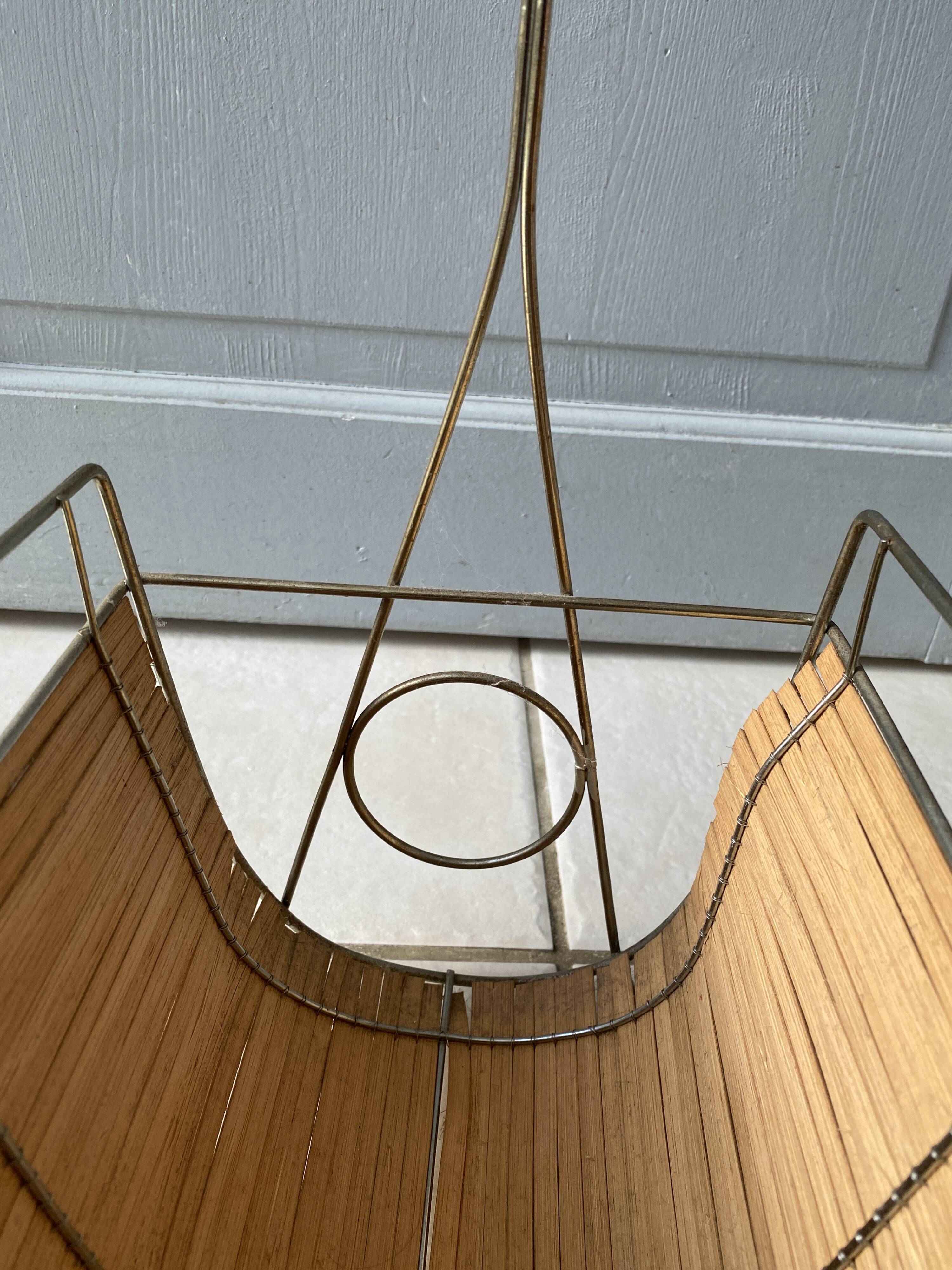 Vintage 1960s magazine rack / newspaper basket, brass & bamboo frame