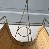 Vintage 1960s magazine rack / newspaper basket, brass & bamboo frame