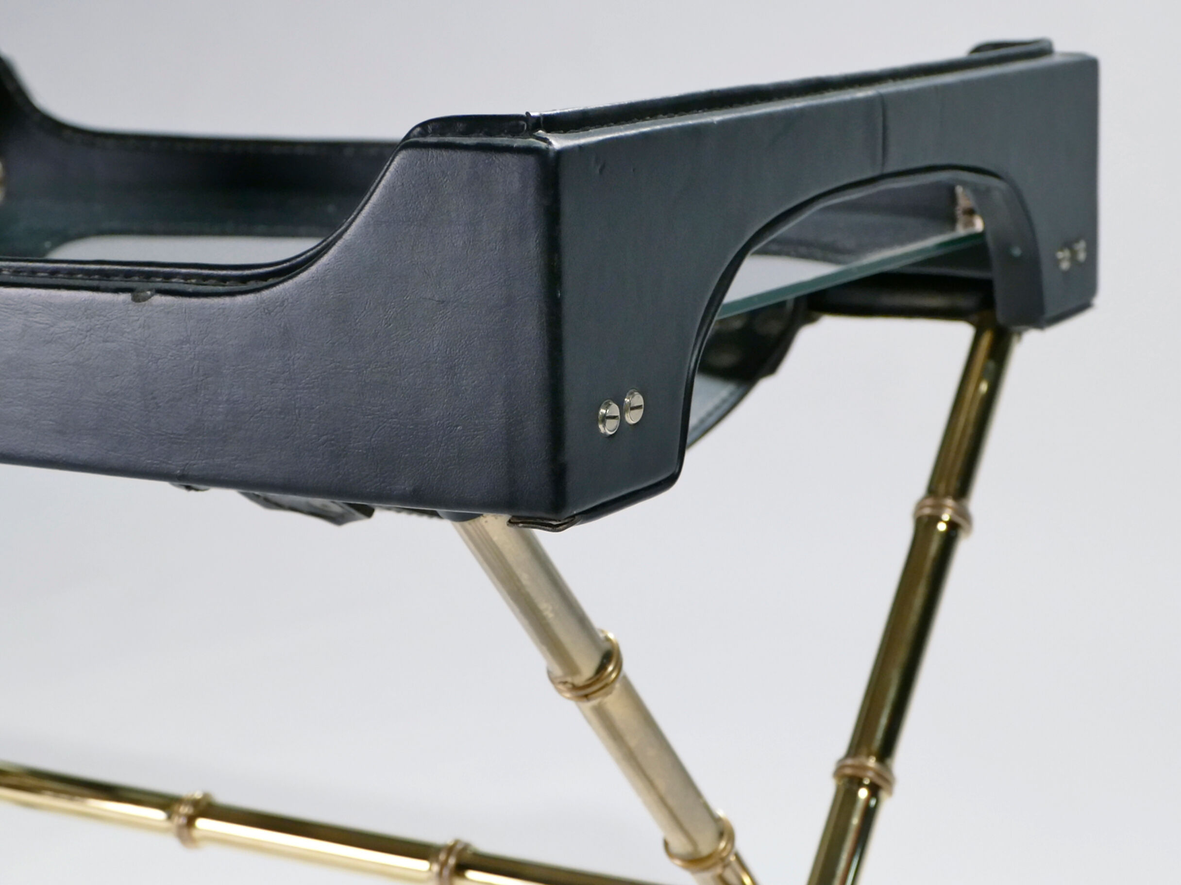 Side table and brass tray leather 1950
