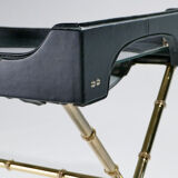 Side table and brass tray leather 1950
