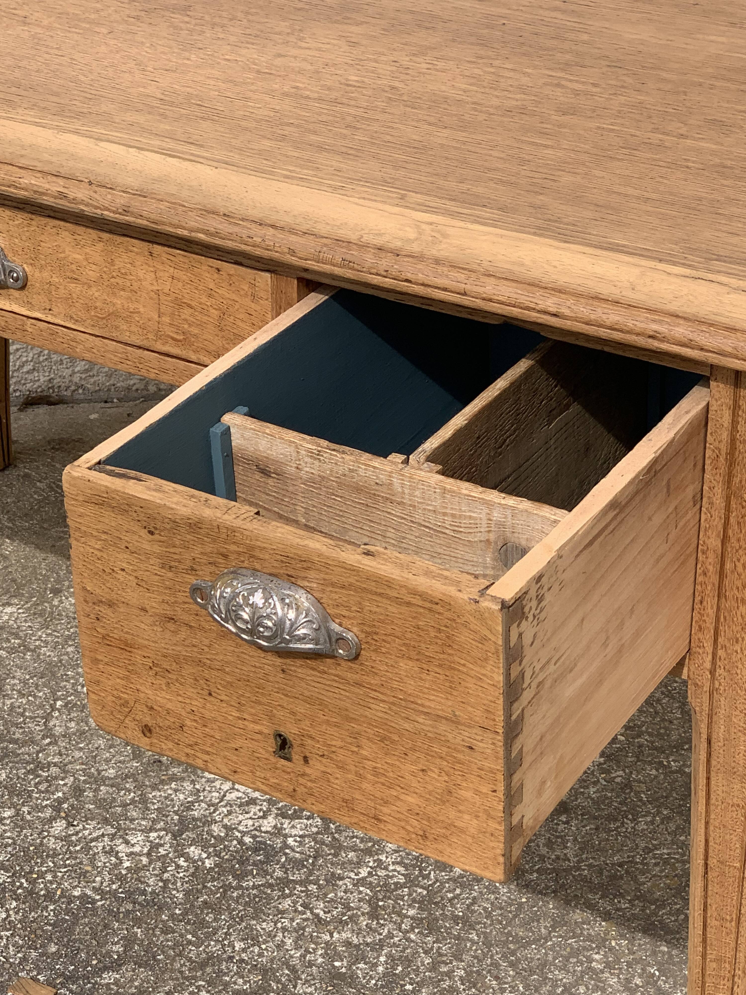 Solid desk in raw oak handles art deco shells