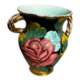 Vintage vase with floral decoration, Vallauris ceramic, 21 cm high