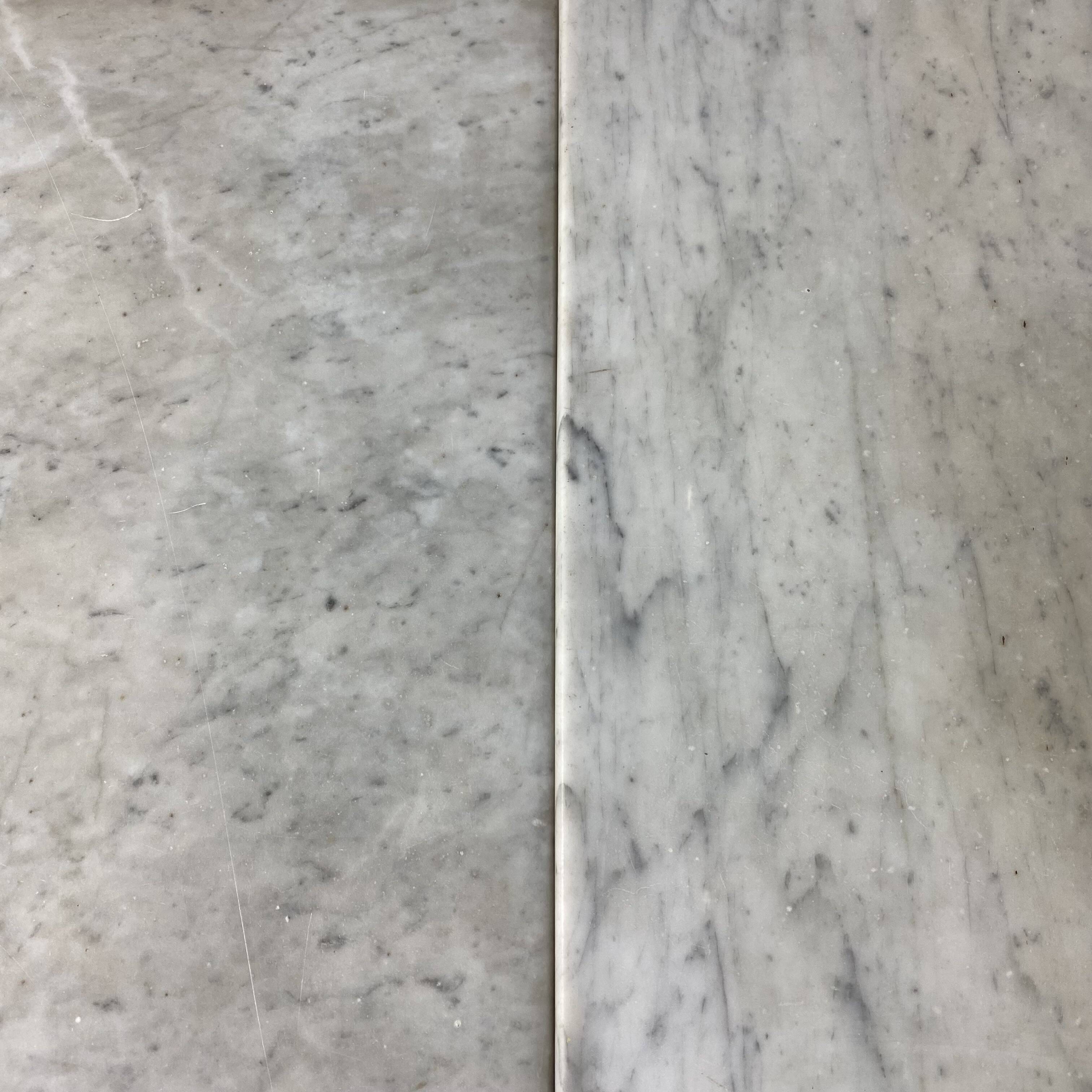Set of two bistro tables in marble and wrought iron