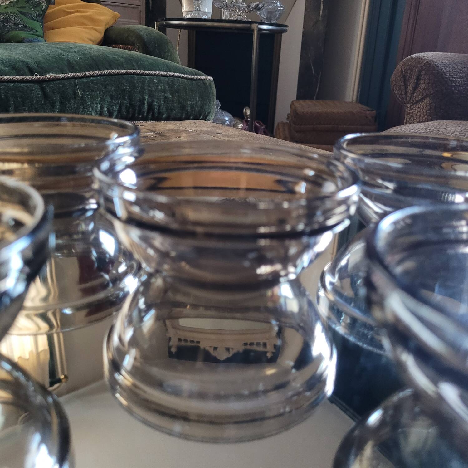5 Arcoroc smoked bowls, stackable tempered glass, 1970s