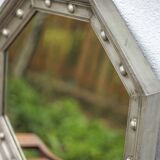 Vintage mirror, wooden mirror covered with tin, tin mirror from the 60s
