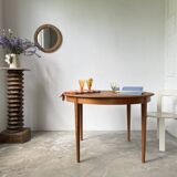 Scandinavian round teak table with extension