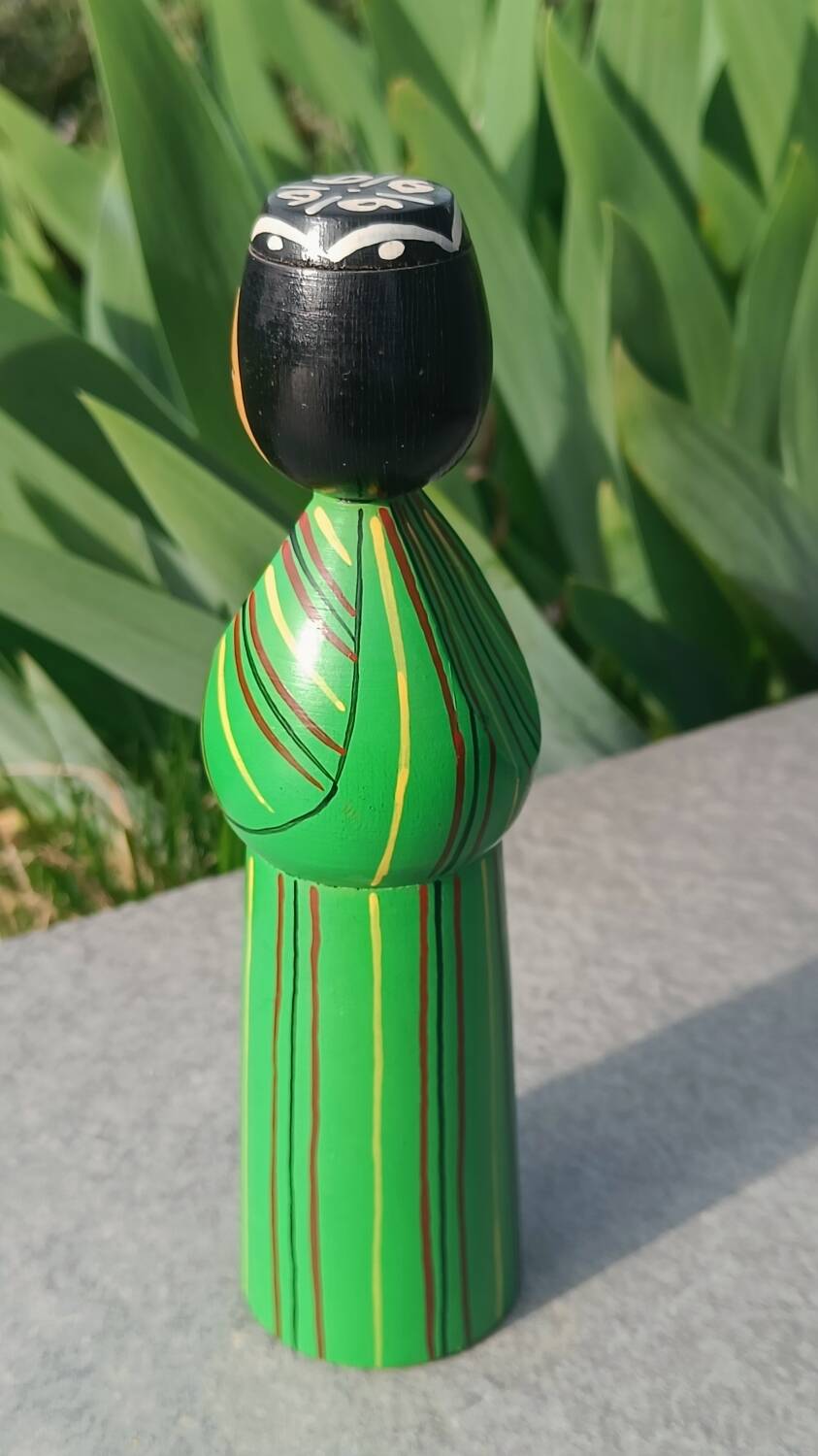 Decorative doll made of turned wood and hand-painted, made in 1987.
