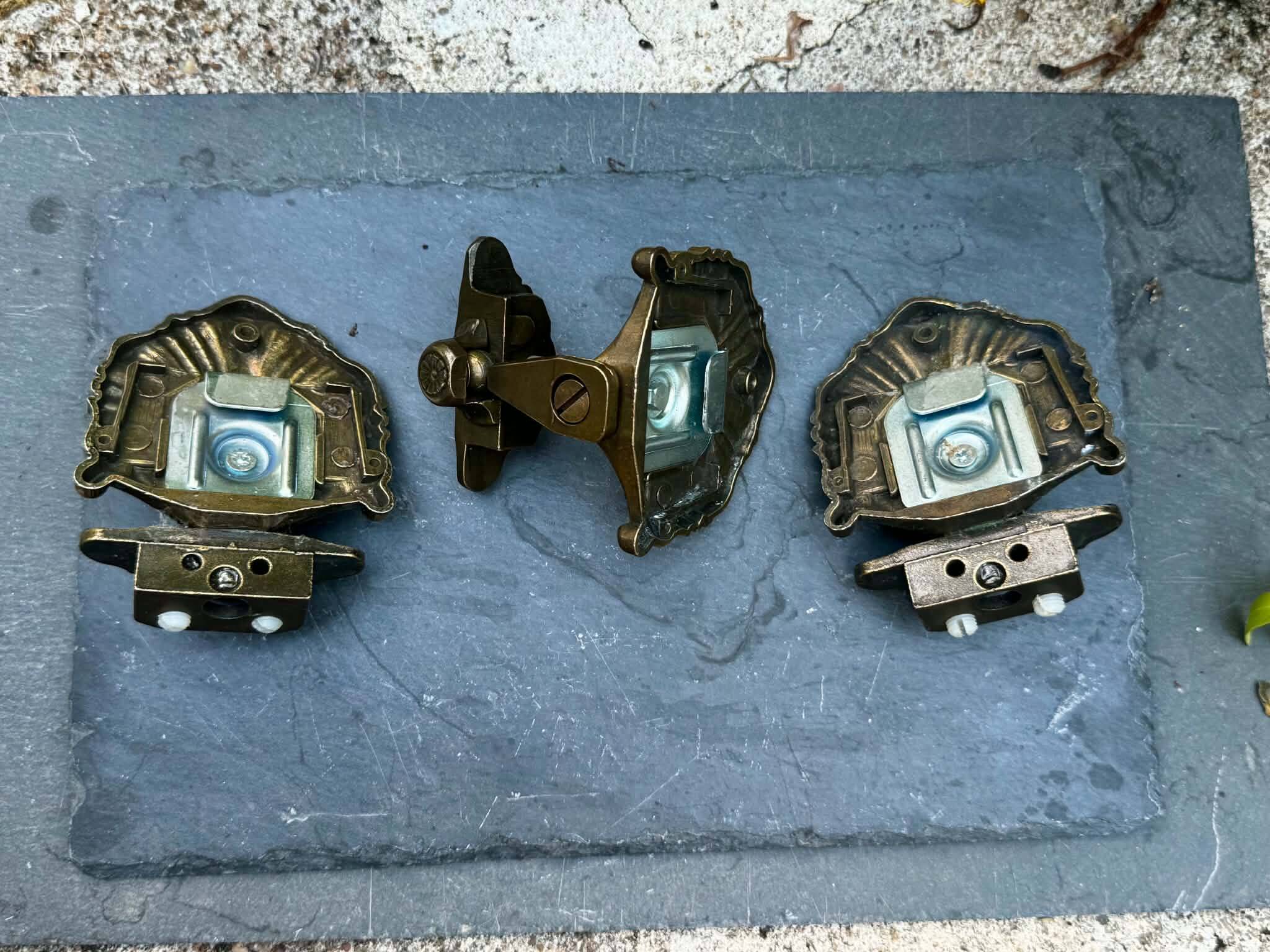 3 brass coat hooks in Rococo style, Louis XV, towel holder.