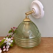 Vintage art deco tulip wall lamp in green and gold glass