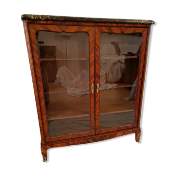 Vitrine Napoléon III en marqueterie Style Louis XV Marbre noir, bronze doré