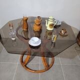 Rattan table and smoked glass