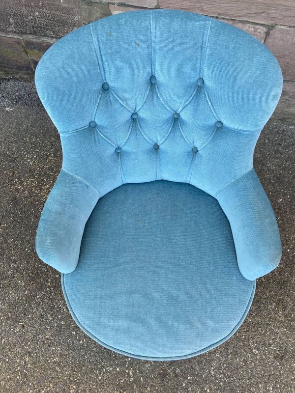 Fauteuil crapaud velours bleu