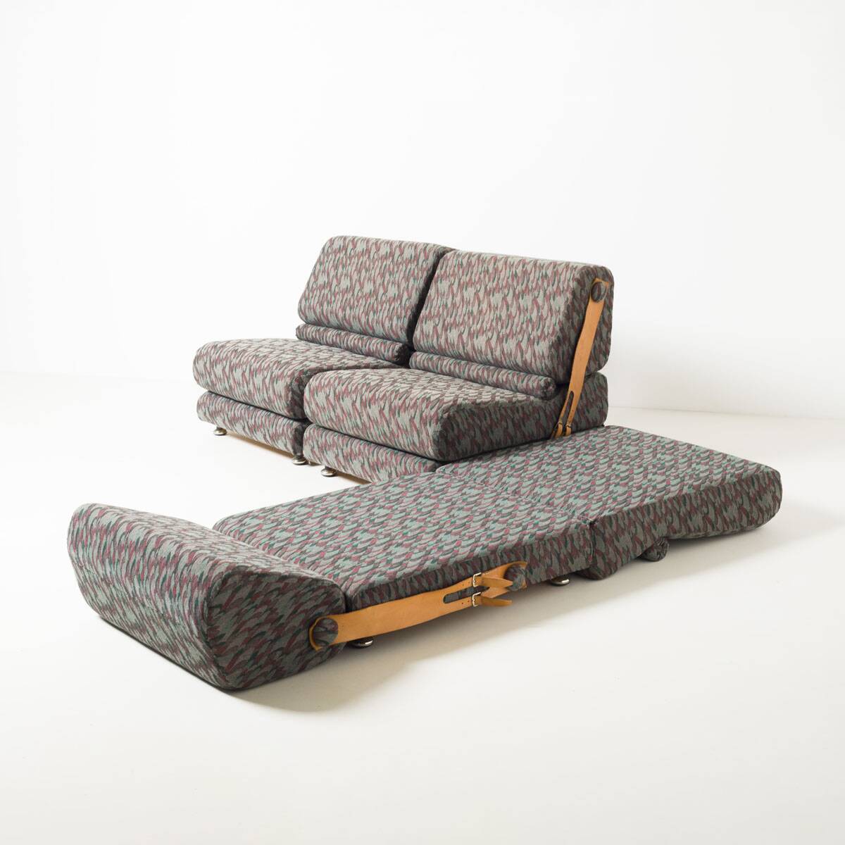 Modular folding chair, former Czechoslovakia in fabric and leather, 1970s