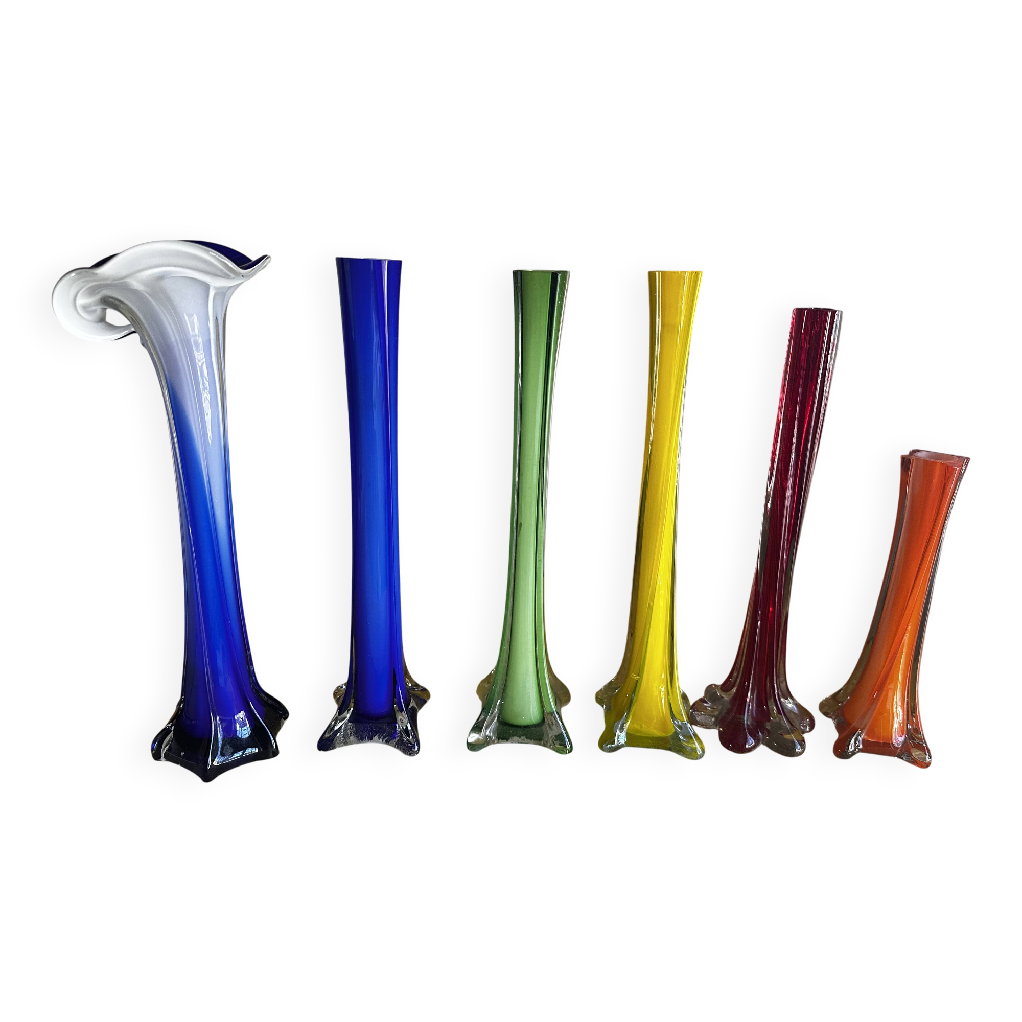 Ensemble de 6 Vases Soliflores années 60 en Verre de Murano