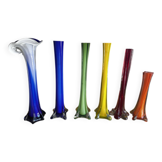 Set of 6 Murano Glass Soliflore Vases from the 60s