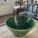 Large green varnished earthenware salad bowl