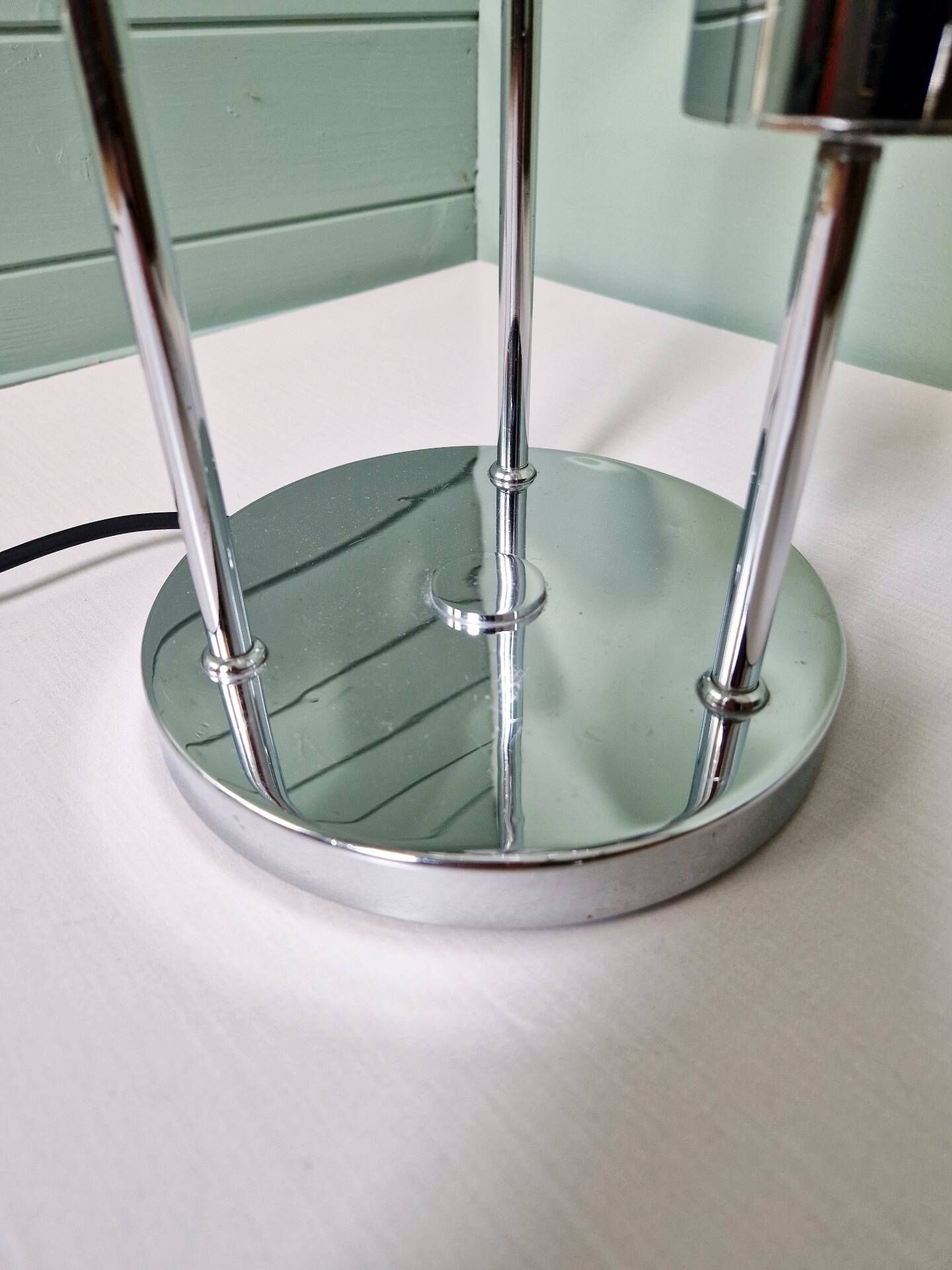 Space lamp in chrome metal and opaline globe, 1970.