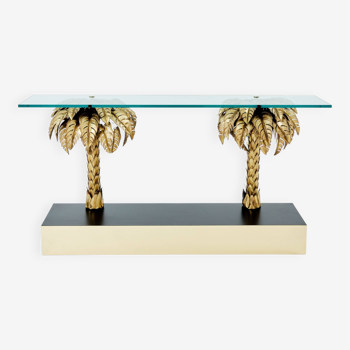 Large brass and glass palm console