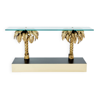 Large brass and glass palm console